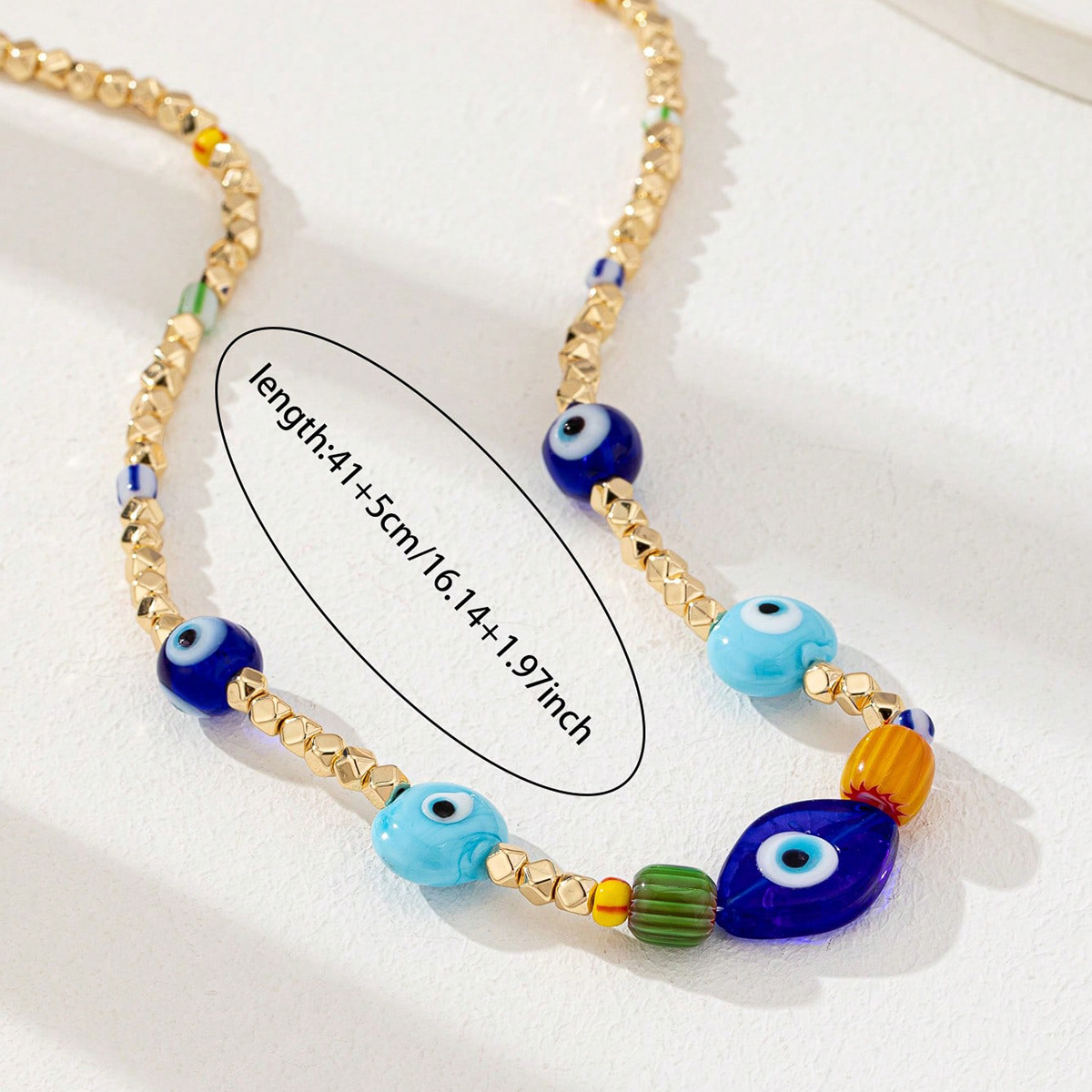 All Seasons Season Women's Gender IG Style Retro Devil's Eye Glass Zinc Alloy Beaded Chain Lobster Trigger Clasp Closure Beaded Necklaces Wholesale