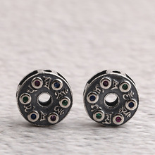 S925银 六字真言隔珠3D藏式文玩水晶配饰diy配珠挂件饰品配件