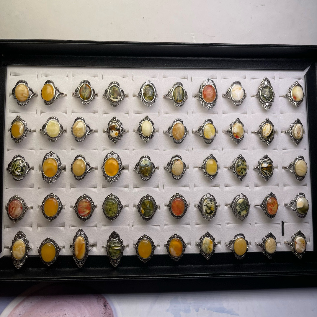深圳松岗工厂直销天然琥珀蜜蜡 瓷花蜡戒指 925银直播店铺畅销款