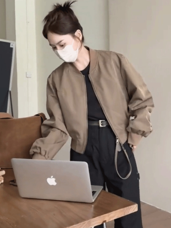 休闲短款圆领棒球服外套女韩版宽松显瘦洋气百搭小个子夹克上衣潮|undefined