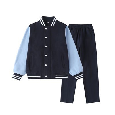 British-Style Student School Uniforms for Spring and Autumn, Navy Blue with Lake Blue Sleeves, Boys' and Girls' Jackets, Pure Class Uniforms, Sportswear Sets