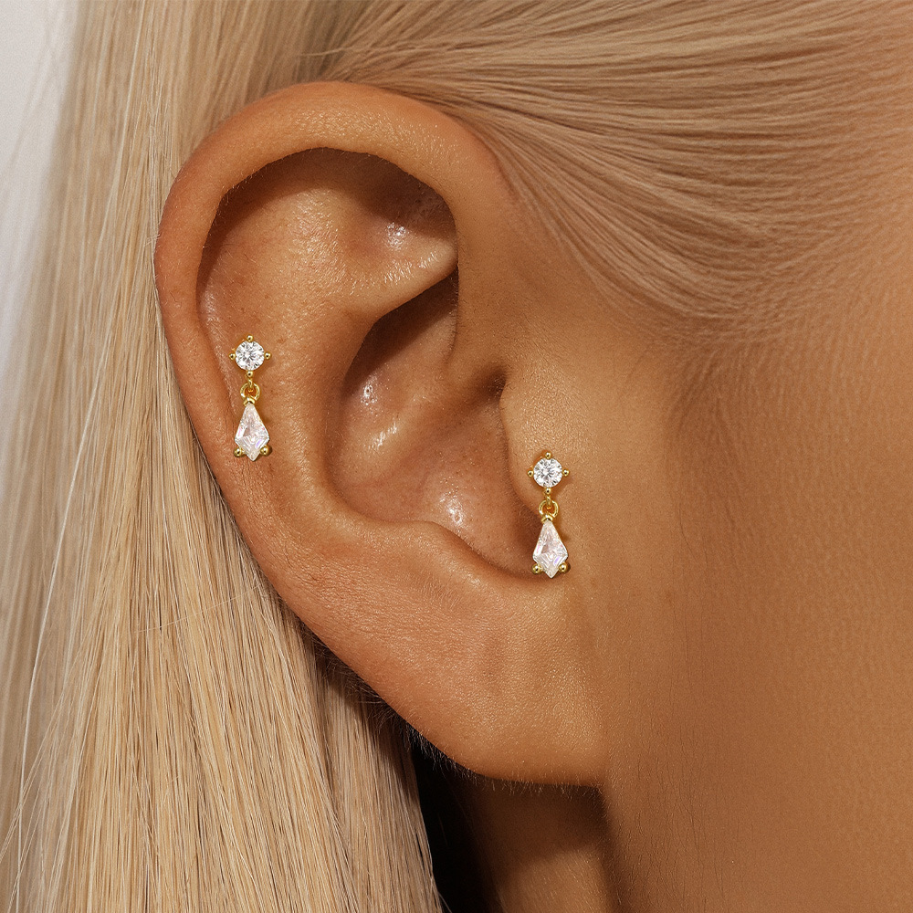 4g Weight 925 Sterling Silver Ear Needle Material Zircon Inlay Material Drop Earrings Classification 1 Pair Quantity Holiday, Daily Occasion 925 Sterling Silver Material Geometric Pattern Women's Gender Inlay Design Simple Style, Shiny Style 1 Pair 925 Sterling Silver Zircon Geometric Drop Earrings 4