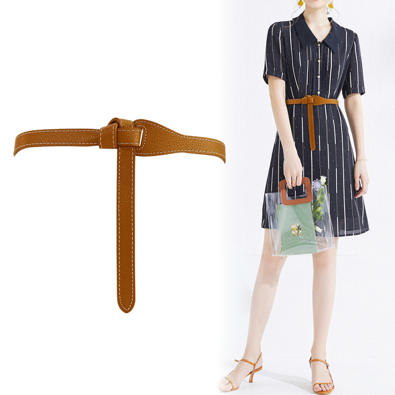 Cintura decorativa da donna annodata 2023 senza cintura da punzonatura, gonna abbinata in vera pelle, cintura sottile alla moda e versatile,_voghion.com