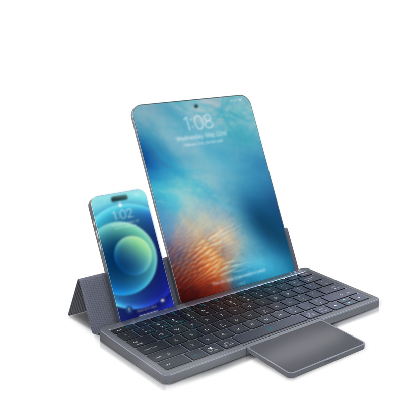 Cross-Border Three-In-One Wireless Bluetooth Keyboard Touchpad Wireless Keyboard Leather Case Bracket Keyboard Tablet Mobile Phone Universal