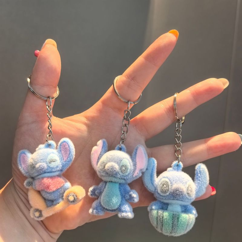 漫画ステッチキーホルダーペンダント立体植毛クマ人形車のキーホルダーバッグペンダント小さなギフト|undefined