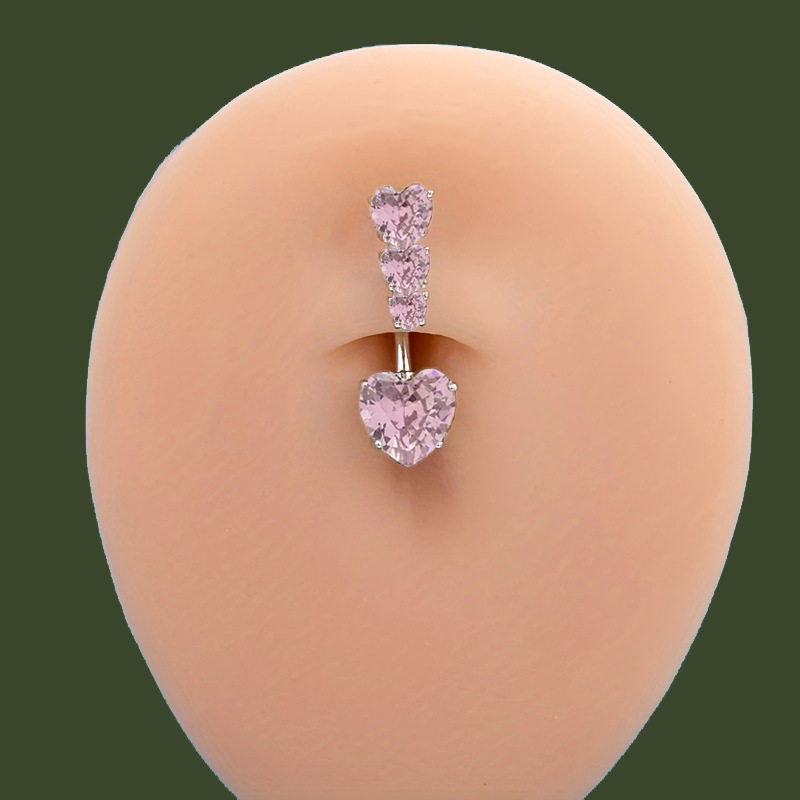 Heart-shaped Zirconia Feather Belly Button Ring For Women_voghion.com
