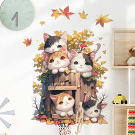 森林叶子猫咪动物墙面贴儿童房宠物沙发背景墙面装饰墙贴画 35008