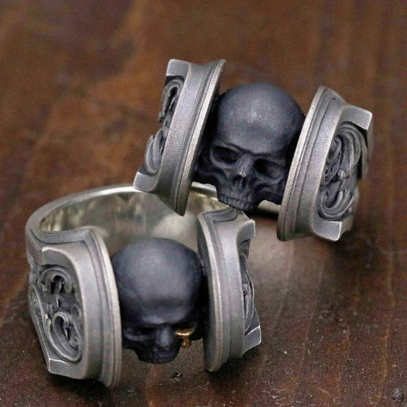 Qishang Taiyin Japanese Dark Classical Frenzy Super Plague Carved Skull Trendy Men Retro Old Open Ring