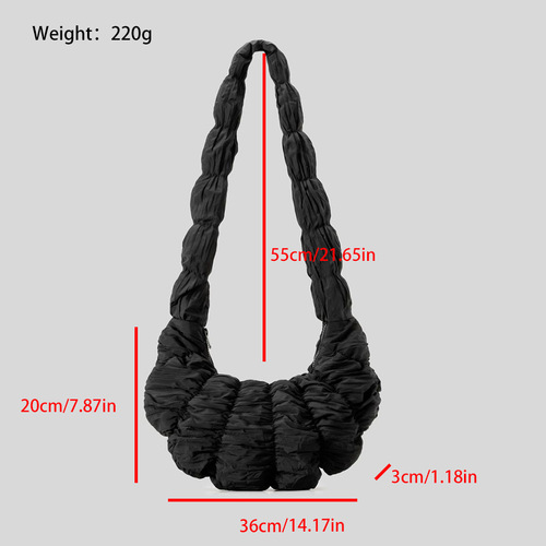 春夏新款褶皱月牙单肩斜挎包可颂半月手提包女泡泡云朵包牛角包