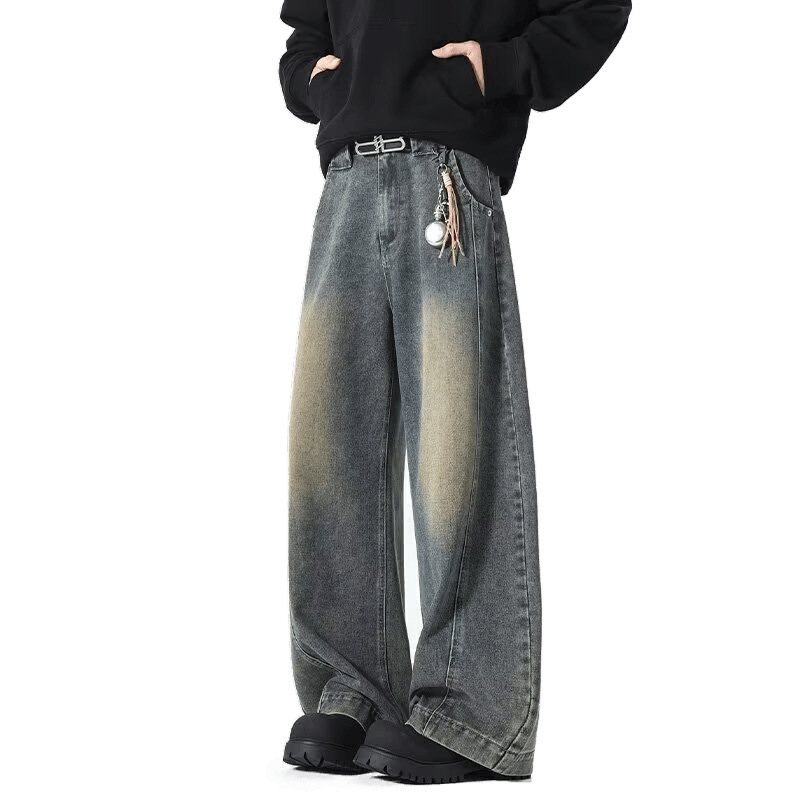 アメリカンワイドレッグシミタージーンズメンズパンツストレートレッグルーズフロアモップパンツメンズトレンディカジュアルワイドレッグシミターパンツ