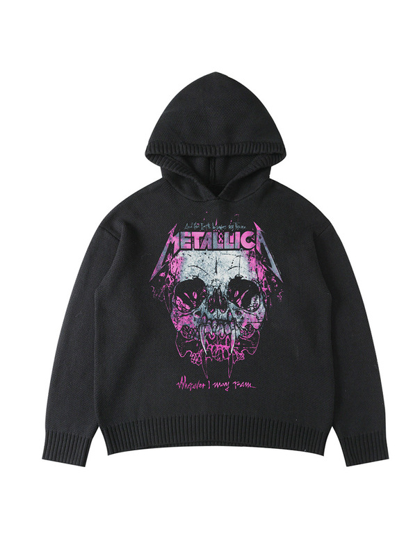 2025 Autumn and Winter King of Metal Metallica Rock Lightning Skull American Knitted Sweater Hooded Sweater