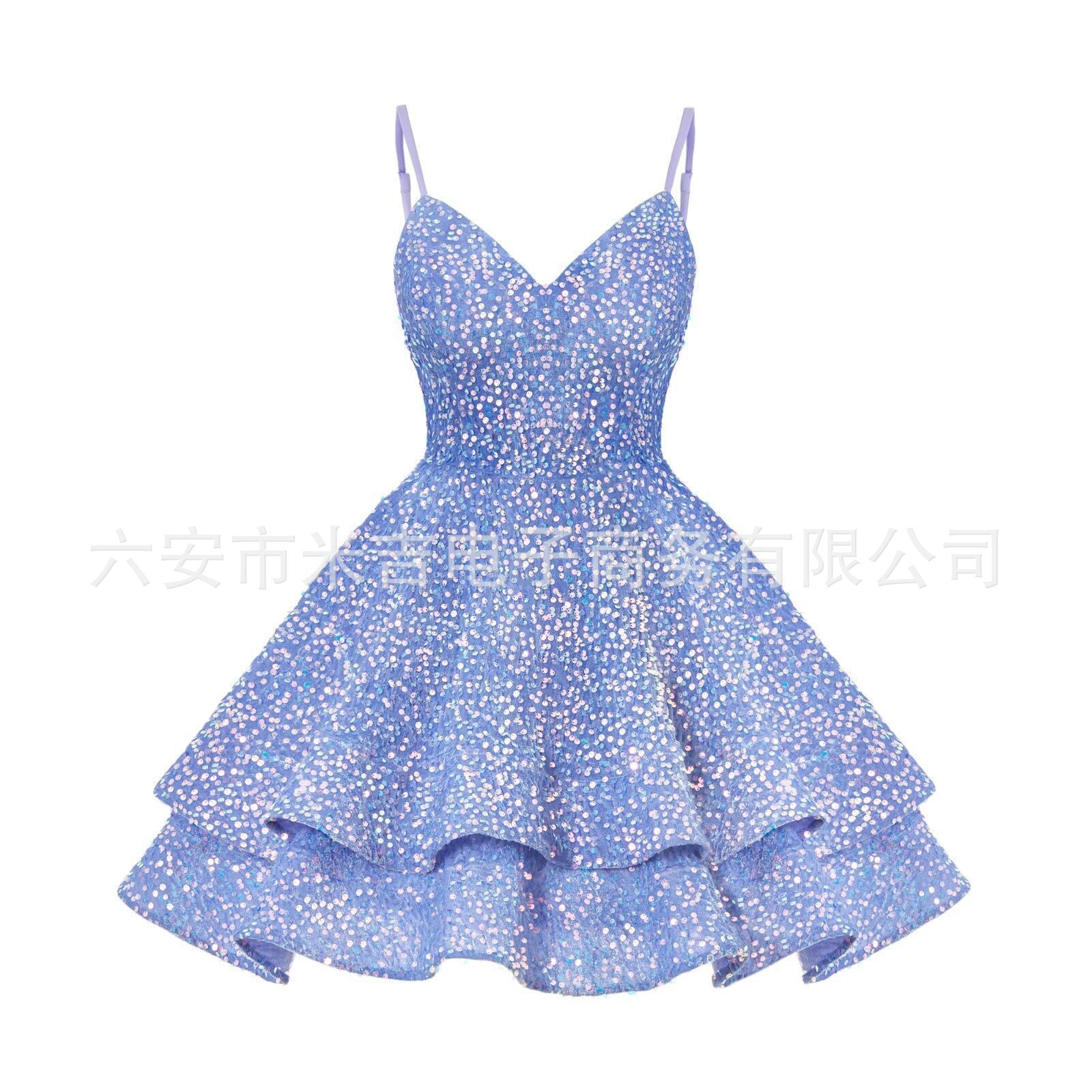 Strappy Evening Dress 2025 New European and American Cross-Border Amazon Sequin Dress Solid Color Banquet Cocktail Dress