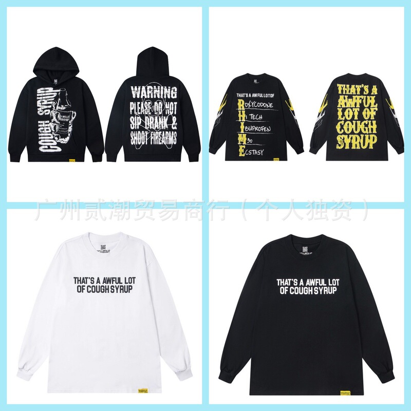 Ts Cross-Border Wholesale High Quality Tha's Aawful Pure Cotton Lot Round Neck T-Shirt of Long Sleeve Cough Syrup