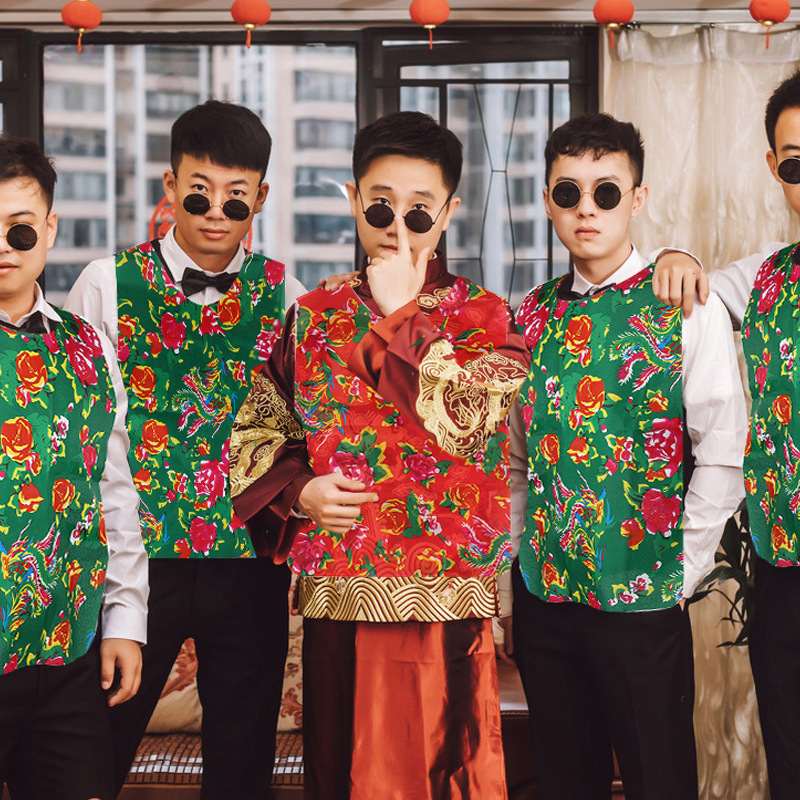 Bridal Party Flower Vest with Striped Back and Pants, Prank Costume for Best Man, Team Building Props, Wholesale New Year Team Uniform