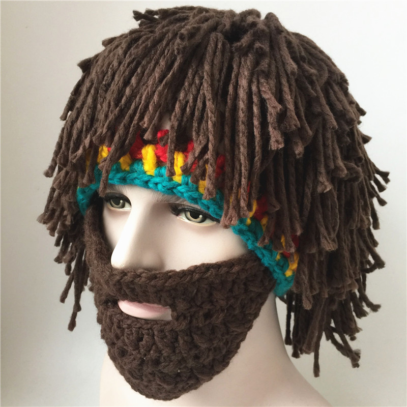 New Funny Creative Handmade Hat Wig Beard Hat Autumn and Winter Men's and Women's Handmade Rasta Knitted Wool Hat