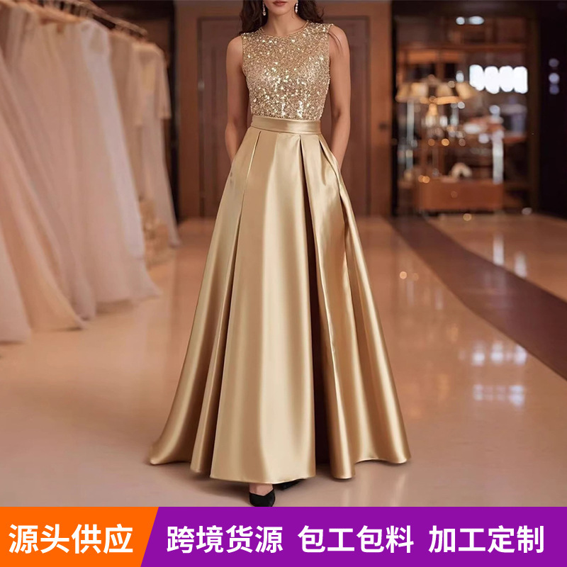 European and American Style New Banquet Host Evening Dress Long Ball Gown Simple Elegant Dress Summer Sleeveless Dress European and American Style New Banquet Host Evening Dress Long Ball Gown Simple Elegant Dress Summer Sleeveless Dress