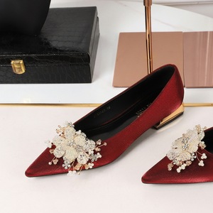 83925-H97 French style flower rhinestone decoration pointed shallow mouth gold silk and satin one foot pedal thick singl