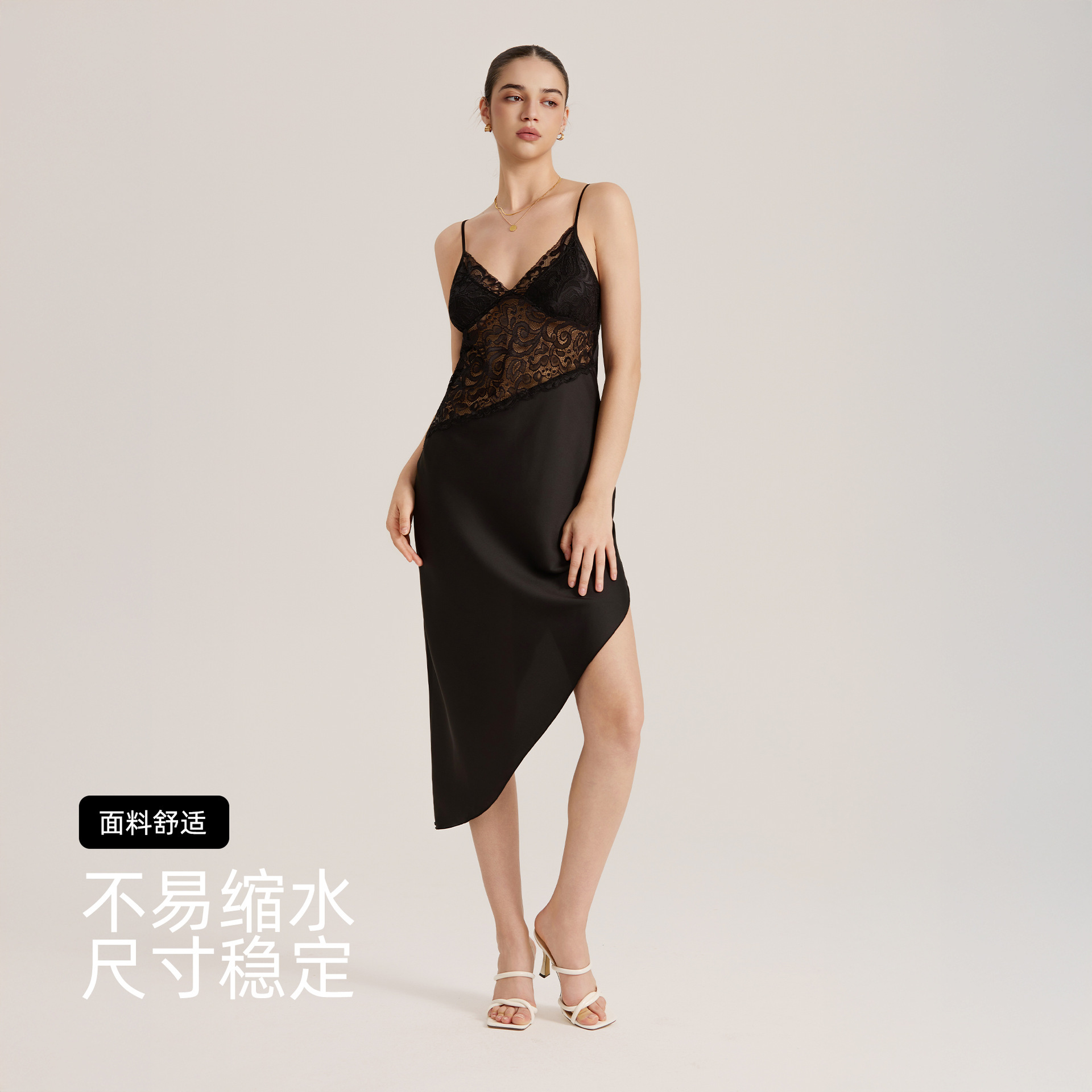 Nuevo patrón transfronterizo de encaje satin empalme sexy esling vestido larga ropa de casa pijama de inclinación mujer verano SQ3908