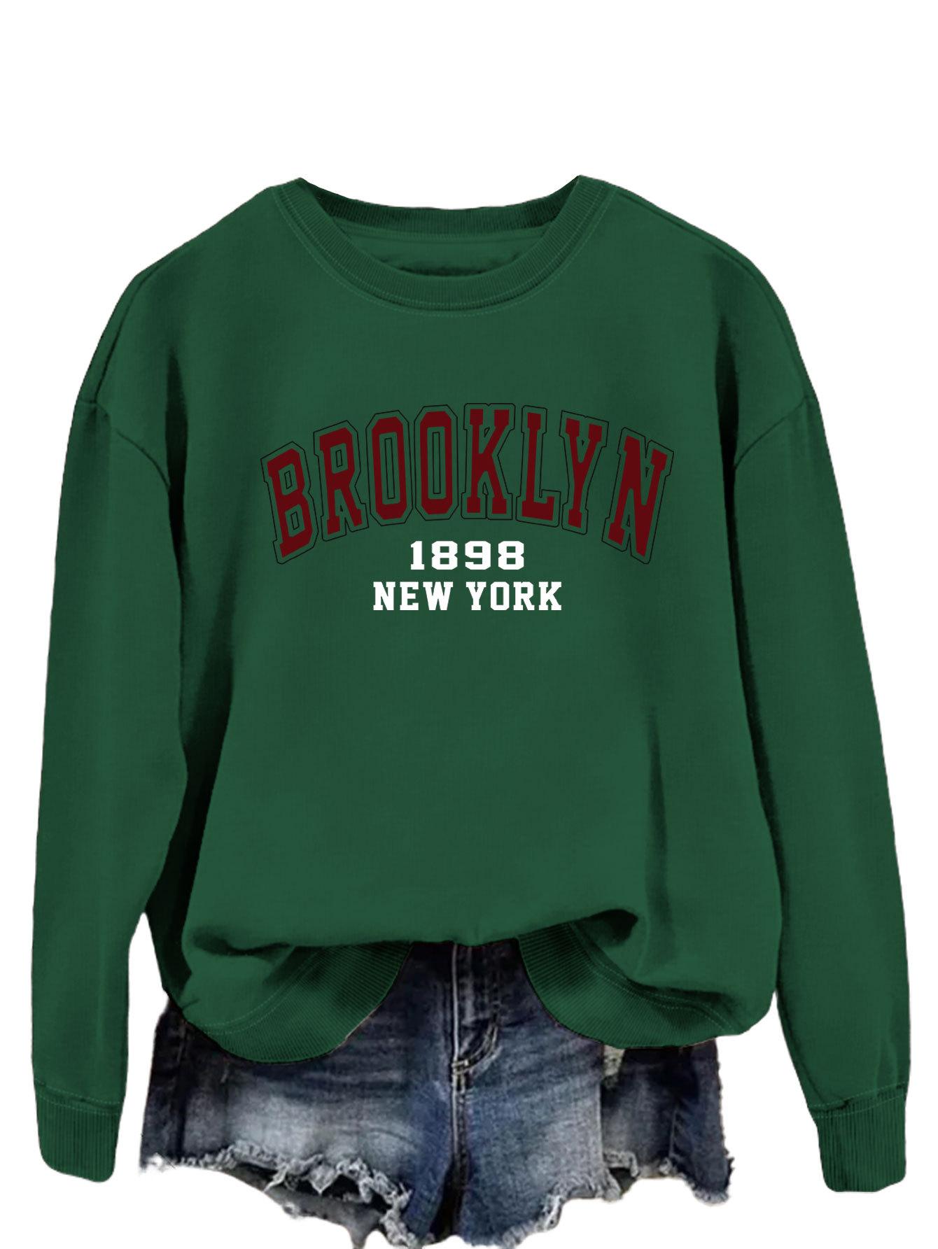 Brooklyn 1898 Nueva York Amazon Comercio exterior moda suelta superior eBay divertido impreso suéter