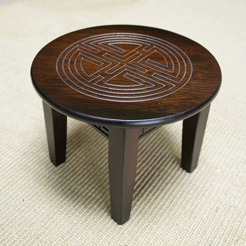 Новая маленькая бамбуковая скамейка в китайском стиле для гостиной, домашний низкий табурет, подставка для ног дивана, журнального столика, резной круглый табурет для арендной комнаты, цветочный столик.