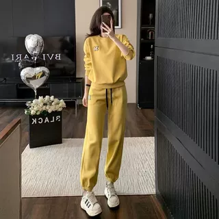 春秋网红爆款时尚宽松圆领卫衣束脚卫裤两件套女休闲运动套装优选
