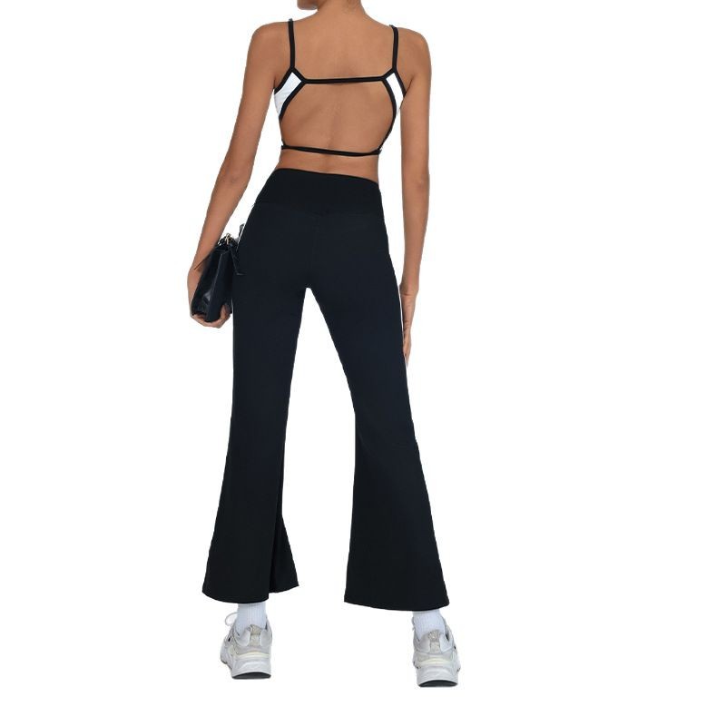 Yoga transfronterizo de comercio exterior, hermosa espalda con almohadilla para el pecho, chaleco deportivo y fitness, pantalón acampanado de secado rápido a juego de color de cintura alta, traje de dos piezas