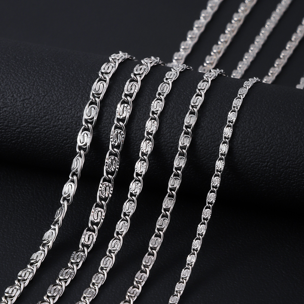Stainless Steel Embossed Wagtan Chain Necklace Cross-border Hot Selling Women's Fashion Clavicle Chain Hip Hop Trendy Titanium Steel Bracelet for Men