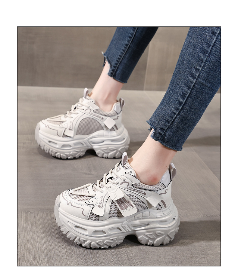 Giày sneaker nữ chunky đế dày tăng chiều cao 9 cm phong cách thể thao — sâm panh chi tiết 14