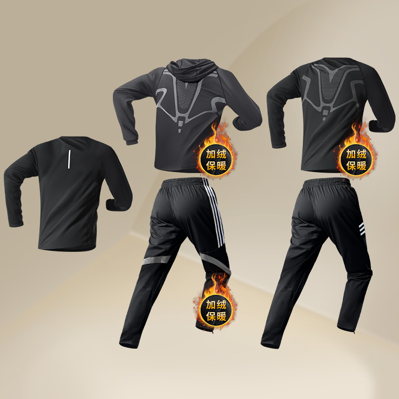 Trajes deportivos de invierno para hombres, ropa de entrenamiento para correr, chaqueta de acondicionamiento térmico de lana, ropa seca rápida de otoño y invierno, ropa de bicicleta para correr por la mañana