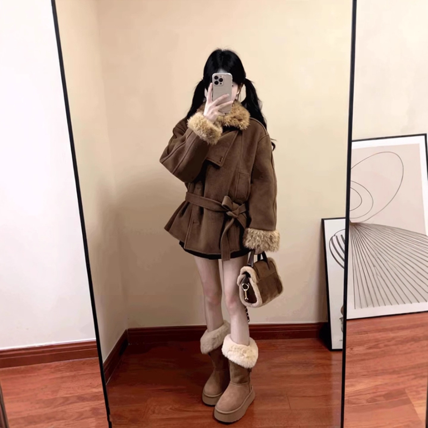 Autumn and Winter New Style Small Waist Thickened Short Coat Ladylike Style Fur Collar Woolen Coat for Women