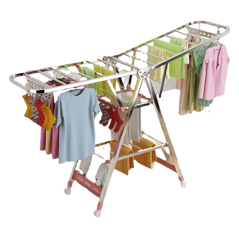 Ala de acero inoxidable percha piso plegable dormitorio balcón percha ropa hogar ropa de bebé percha de secado edredón