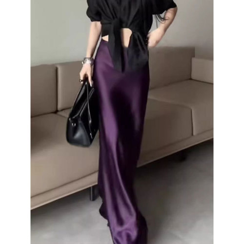 Acetate skirt for women 2025 spring new style French glossy slim slim and drapey comfortable and fashionable fishtail skirt