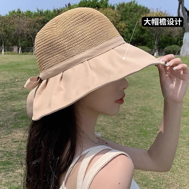大きなつばの日よけ帽子夏の新しい日よけ麦わら帽子女性のフルカバー漁師の帽子顔を覆うサイクリング日焼け止め帽子屋外帽子|undefined