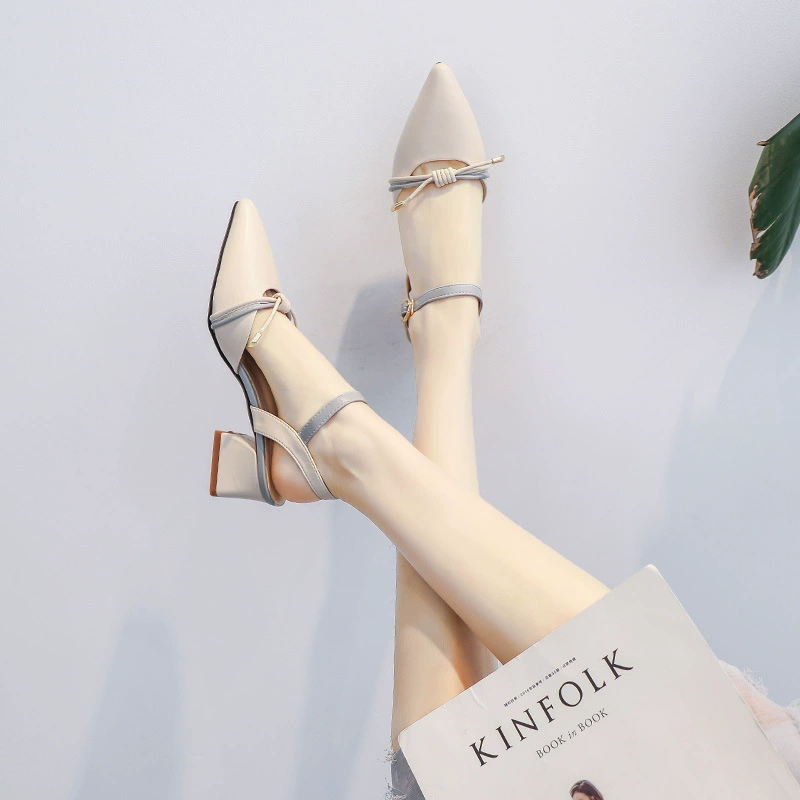 Женские туфли 2025 года, весна-лето, новинка, с острым носком, на среднем толстом каблуке, в нежном весеннем стиле, на высоком каблуке, женственные туфли-лодочки