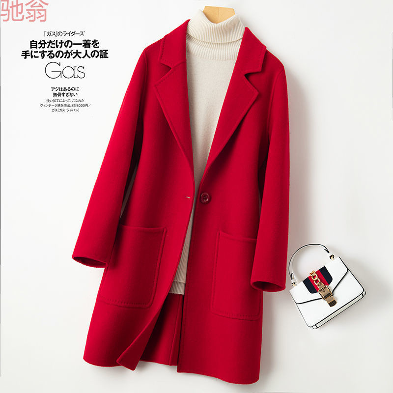 Demi-season cashmere double-sided long woolen woolen coat