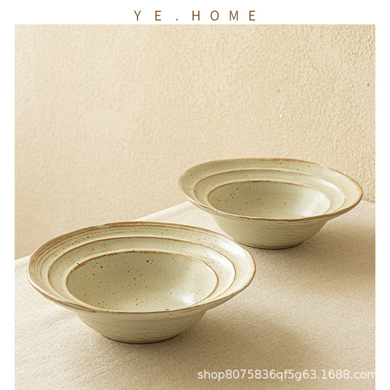 Japanese Style Vintage Ceramic Straw Hat Bowl Advanced Sense Practical Salah Bowl Italian Noodle Bowl Creative Round Vegetable Bowl Household Tableware