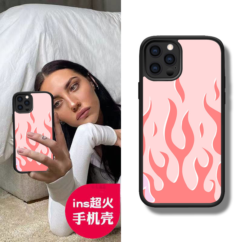 Suitable for iPhone 14/15/16 Apple 17 Pro Max Wildflower Pink Flame Soft Edge Anti-Fall Full-Cover Phone Case