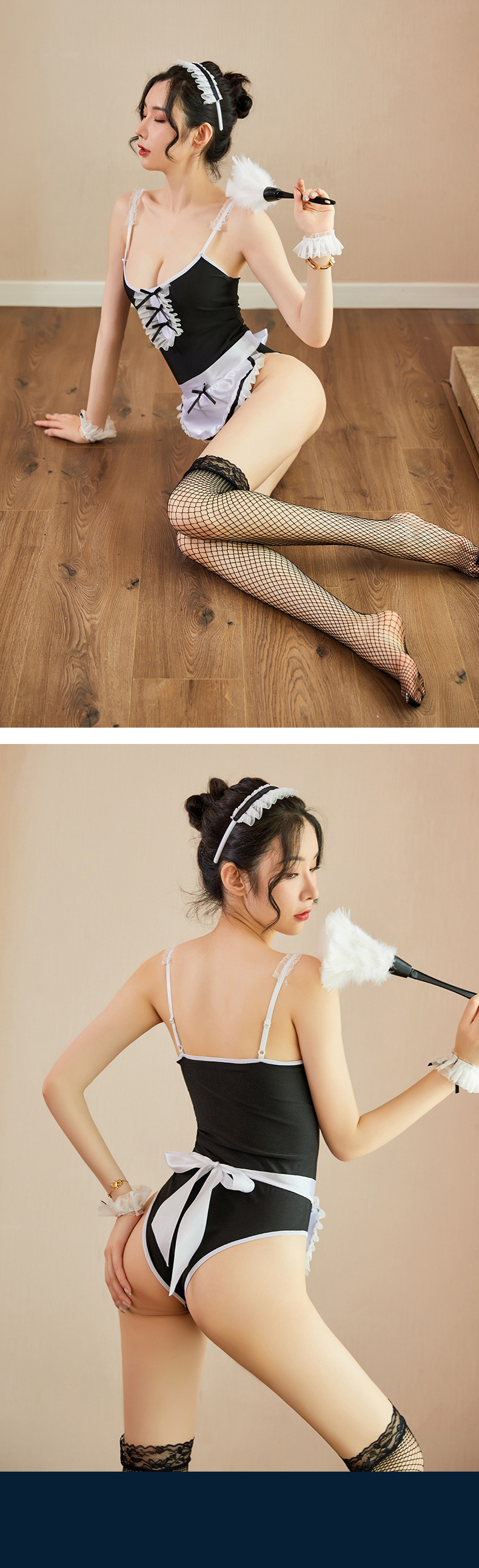 Maid Roleplay Costume Set with Headpiece and Wristbands, One Size — detail image 10