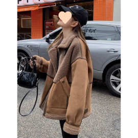 一体2024冬季新款加厚短款羊羔毛外套女小个子机车服夹克棉服