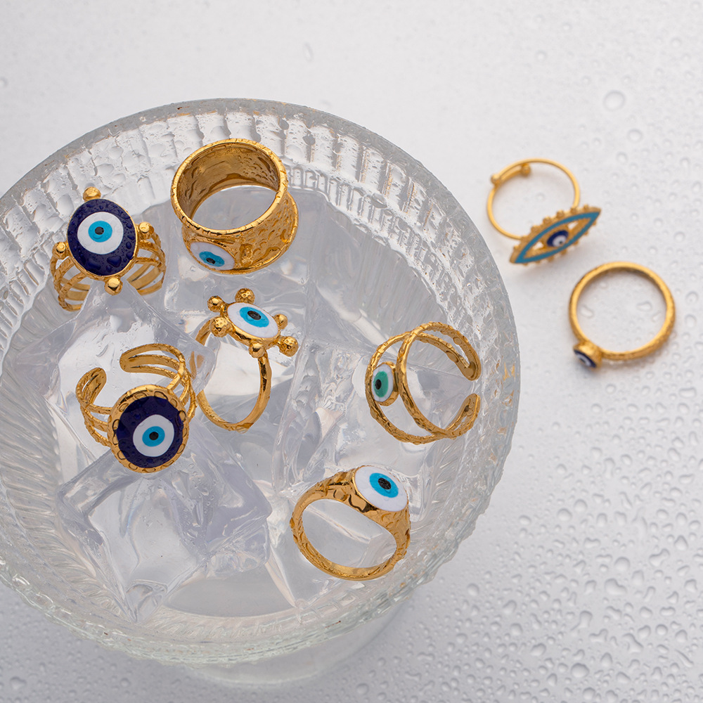 Casual, Simple Style Style PVD Coated Real Gold Plated Devil's Eye 304 Stainless Steel Casual Simple Style Waterproof Non Tarnish Rings