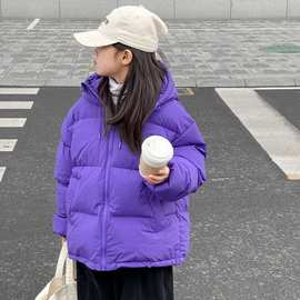 4色 白鸭绒连帽儿童羽绒服外套中大男女孩童秋冬季上衣服童装批发