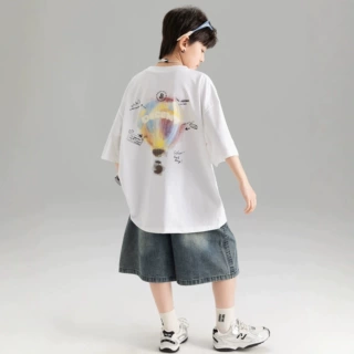 男童夏装短袖套装2026新款中大童夏季男孩薄款透气儿童宽松痞帅风