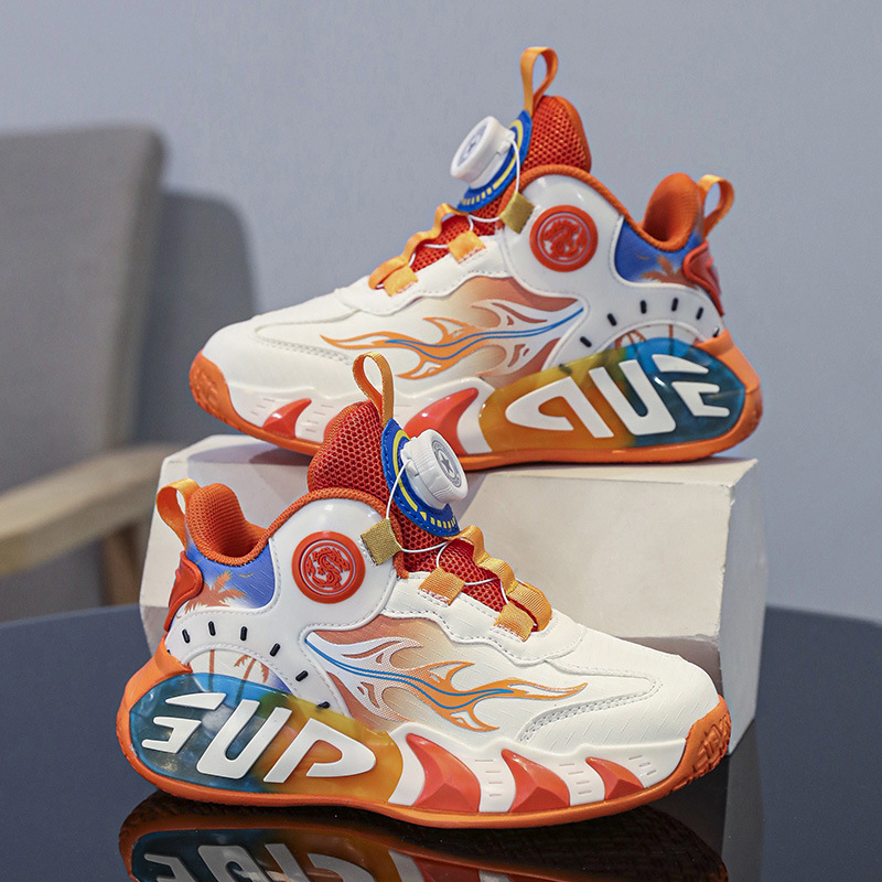 Zapatos de baloncesto para niños botones de fricción sonora primavera y otoño zapatos de entrenamiento de cuero para niños y niñas nuevos zapatos para correr
