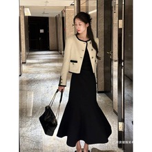 法式时尚套装裙女春秋新款气质名媛小香风长袖外套+连衣裙两件套