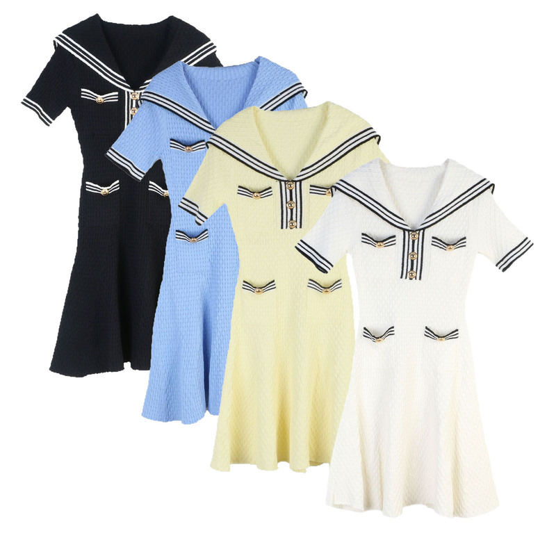 2025 Spring/Summer New French Socialite Striped Navy Collar Elegant Fashion Age-Reducing Slim Fit Short Sleeve Dress 2025 Spring/Summer New French Socialite Striped Navy Collar Elegant Fashion Age-Reducing Slim Fit Short Sleeve Dress