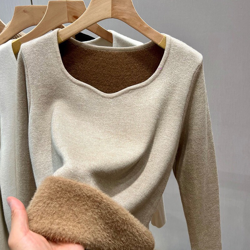 Fleece-Lined Thick Knit Sweater for Women, 2025 Winter New Low-Neck Integrated Fleece Stylish Base Shirt Fleece-Lined Thick Knit Sweater for Women, 2025 Winter New Low-Neck Integrated Fleece Stylish Base Shirt
