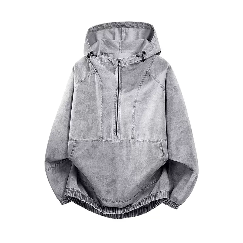 跨境欧码纯棉牛仔外套男春秋季美式复古宽松休闲痞帅连帽上衣夹克