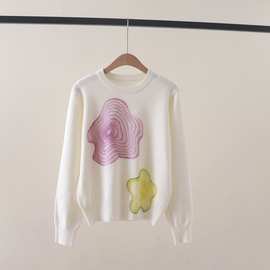 秋冬新款时尚“洋葱黄瓜”趣味印花图案圆领长袖针织衫打底毛衣