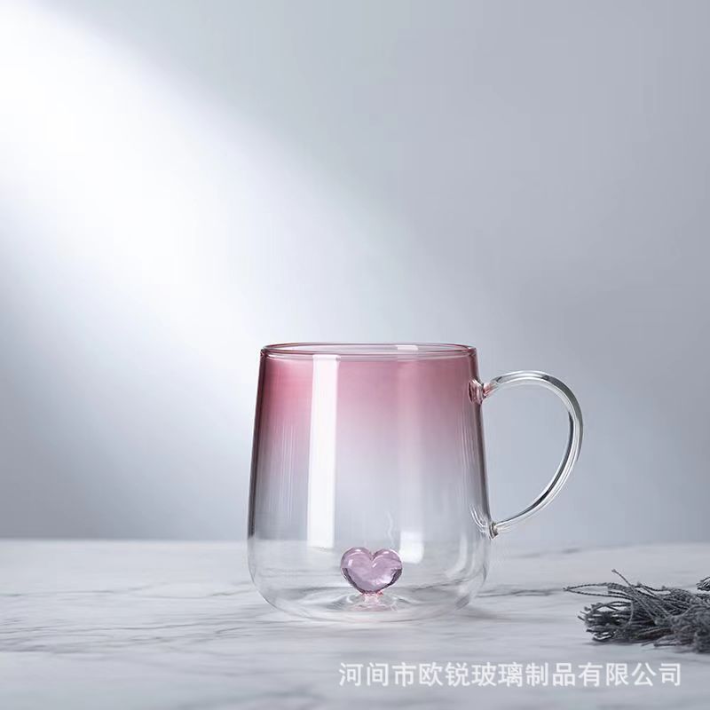 Taza de vidrio de corazón de桃 Taza de té de vidrio de alta borosilicona Taza de agua de vidrio resistente al calor Taza de jugo de leche