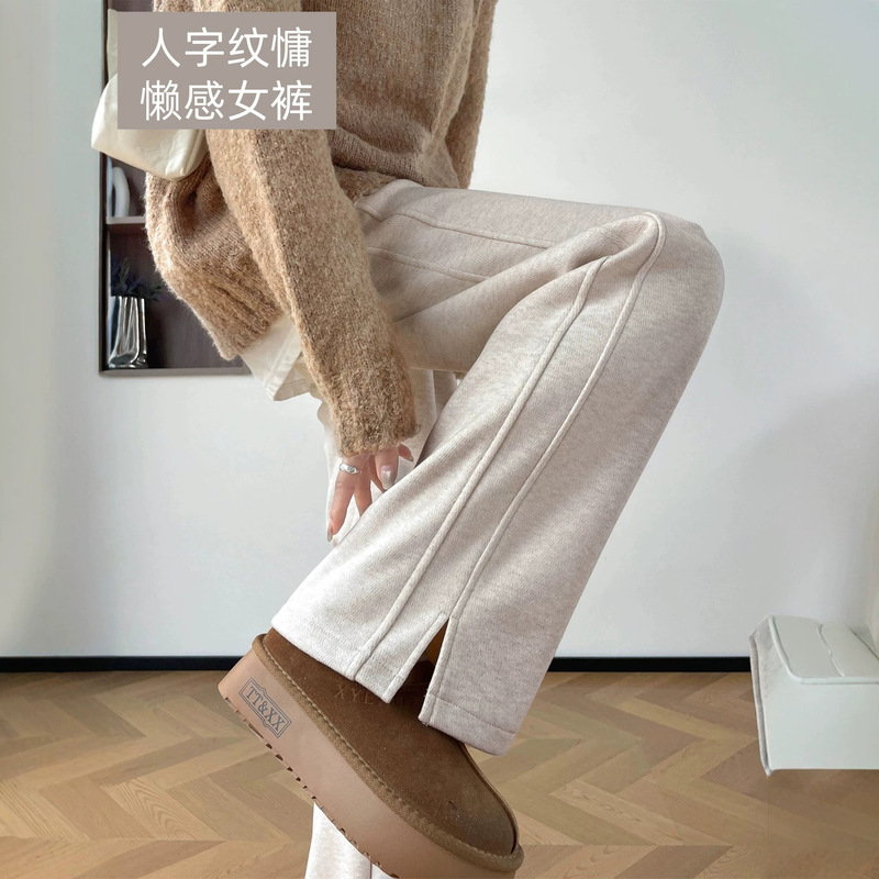 2026 New Herringbone Pattern Dark Gray Casual Pants, Straight Loose Fit, Flattering, Versatile, Relaxed Style, Commuting Women's Pants, Elegant 2026 New Herringbone Pattern Dark Gray Casual Pants, Straight Loose Fit, Flattering, Versatile, Relaxed Style, Commuting Women's Pants, Elegant